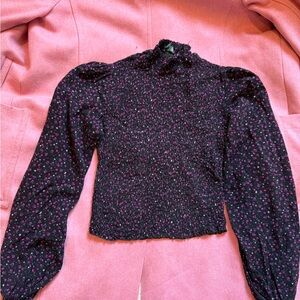 wild fable Black Smocked Long Sleeve Top with Pink Floral